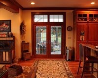 15 lite maple exterior French door with six light transom